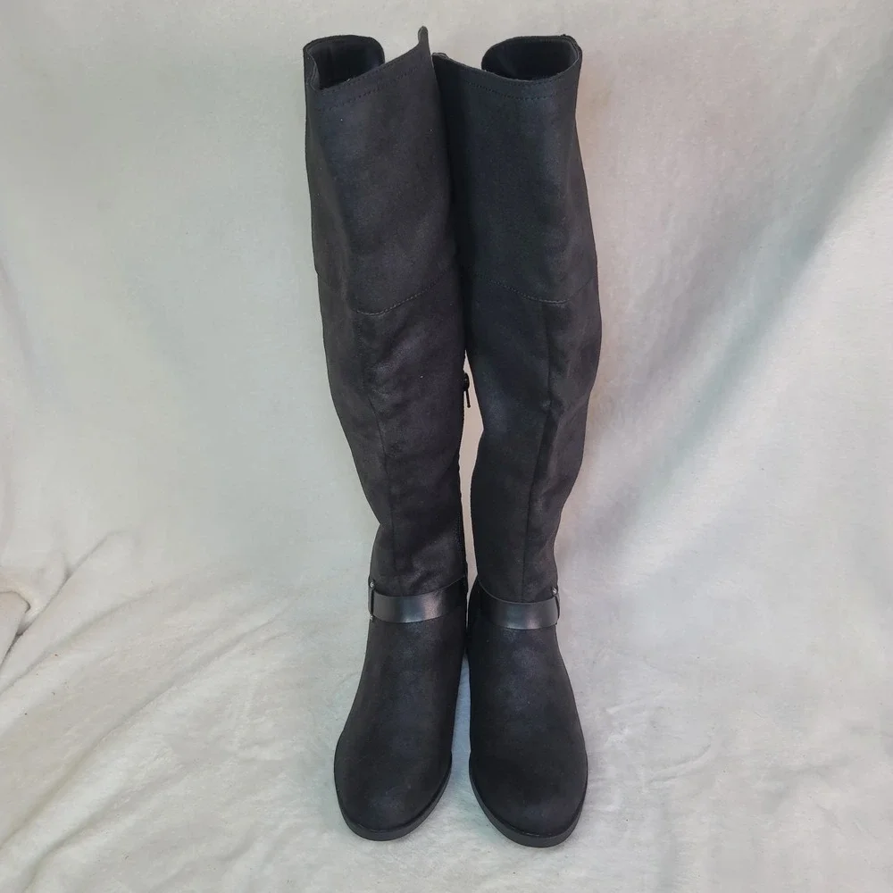 Equestrian Knee High Biker Riding Boots FairyGoth Faux Suede Black Whimsigoth 8M